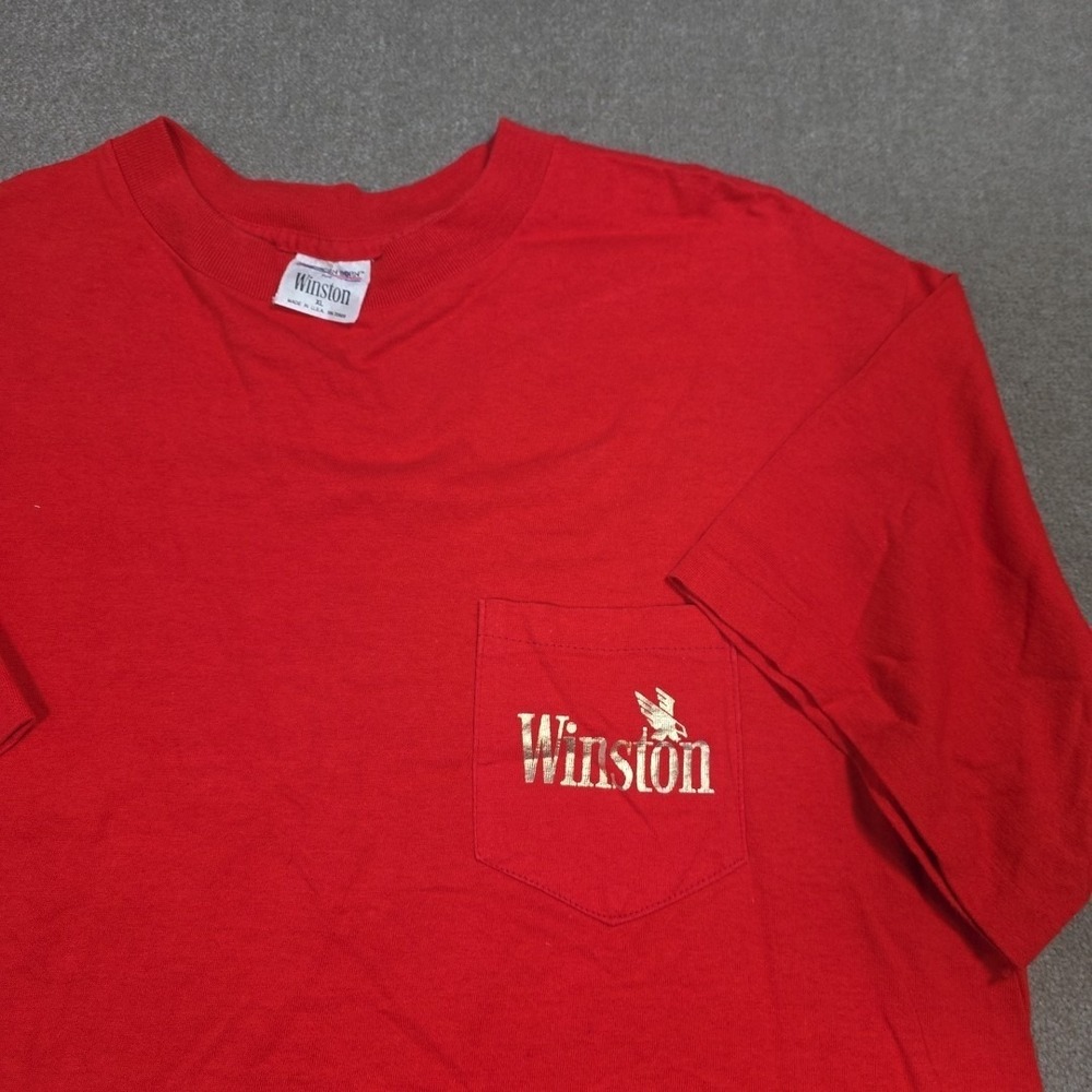 VTG 90s Winston Cigarrettes Eagle Red Single Stitch Pocket T-Shirt XL Back Hit